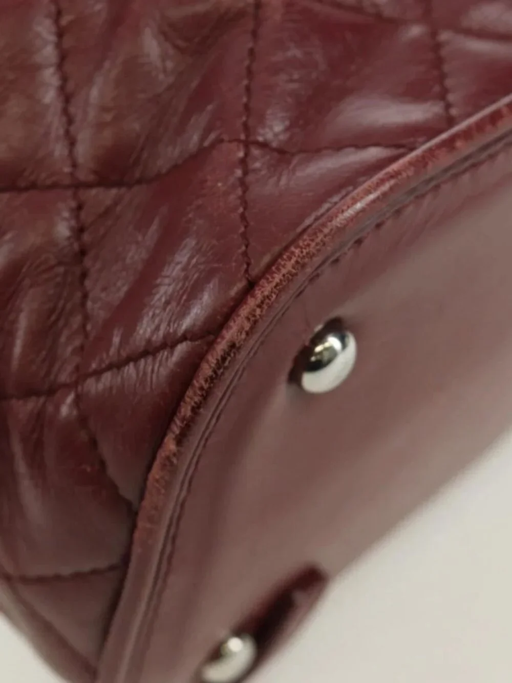 CHANEL Matelasse Chain Backpack Leather Bordeaux Silver CC Auth 172627A